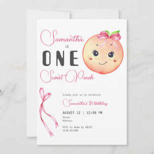 One Sweet Peach Cute Photo Girl 1st Birthday Invitation