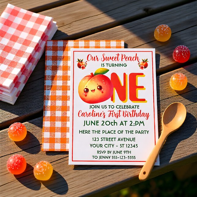 One Sweet Peach First Birthday Invitation (Creator Uploaded)