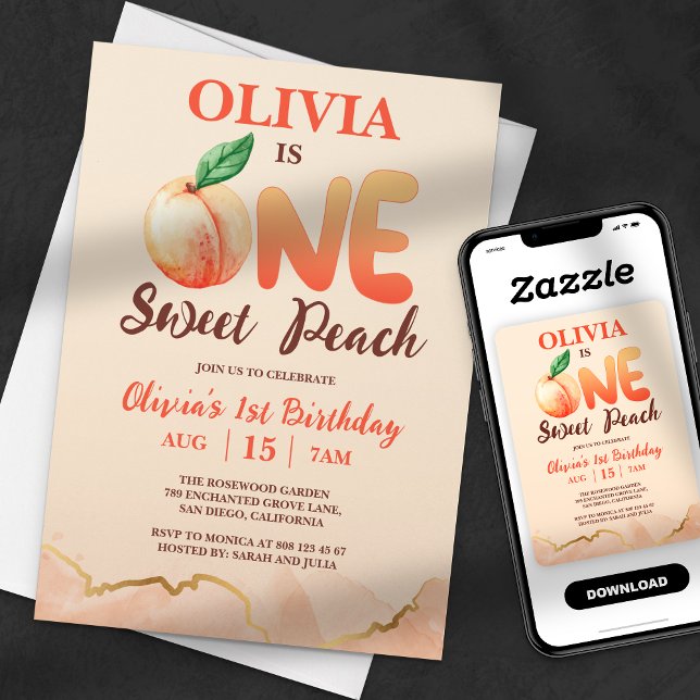 One Sweet Peach First Birthday Invitation (Creator Uploaded)