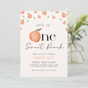 One Sweet Peach First Birthday Invitation