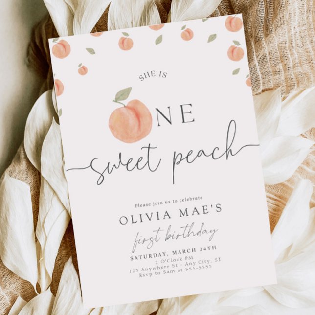 One Sweet Peach First Birthday Invitation Boho (Créateur téléchargé)