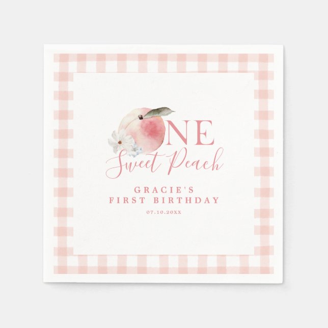 One Sweet Peach First Birthday Napkin (Front)
