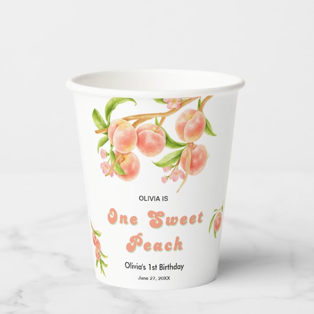 One Sweet Peach Fruit 1st Birthday  Paper Cups (Front)