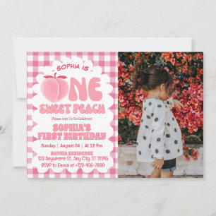 One Sweet Peach Girl 1st Birthday Photo Invitation