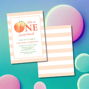 One Sweet Peach Stripes Girl Birthday Invitation