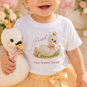 One Sweet Swan 1st Birthday Baby Girl T-Shirt