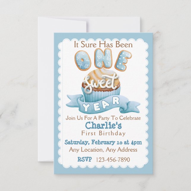 One Sweet Year First Birthday Party Invitations (Front)