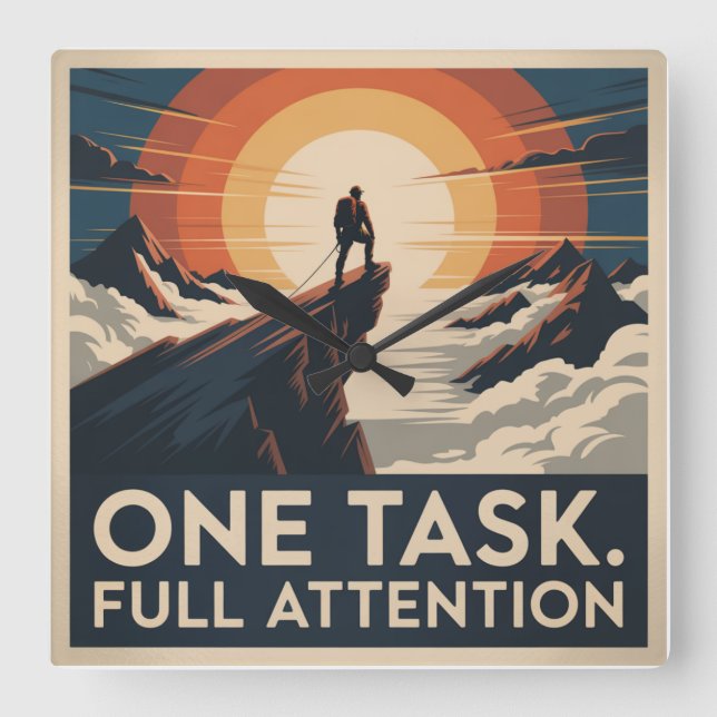 One Task. Full Attention Square Wall Clock (Front)