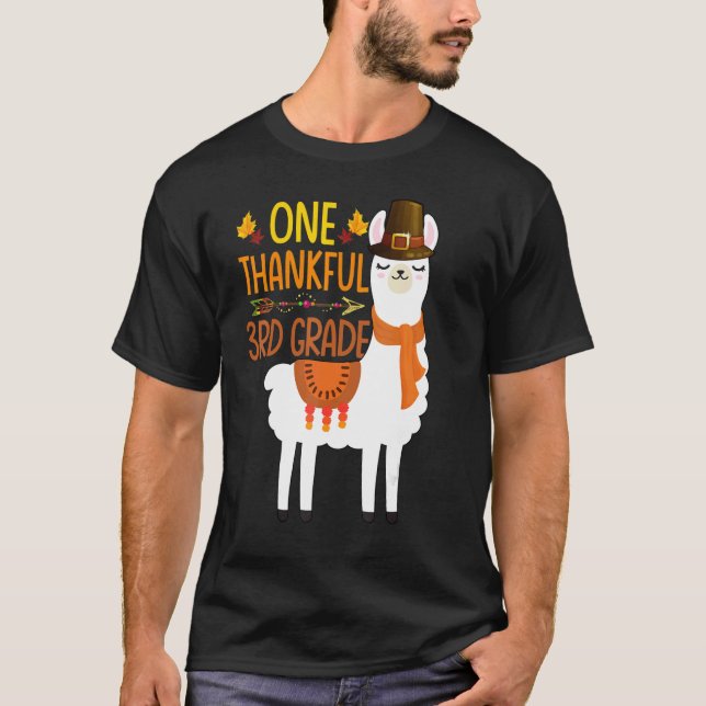 One Thankful 3rd grade Teacher Llama Thanksgiving  T-Shirt (Front)