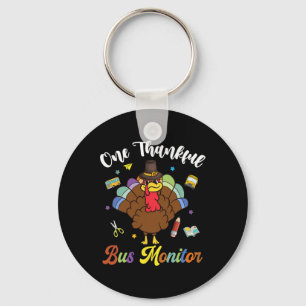 One Thankful Bus Monitor Turkey Happy Thanksgiving Keychain