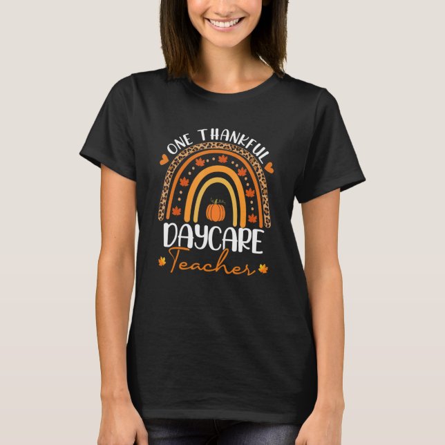 One Thankful Daycare Teacher Rainbow Leopard Thank T-Shirt (Front)