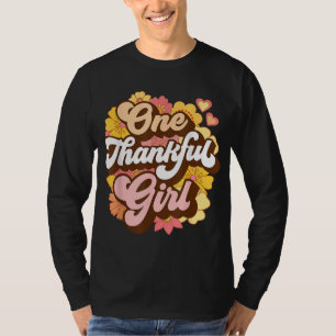 One Thankful Girl Retro Groovy Fall Thanksgiving F T-Shirt