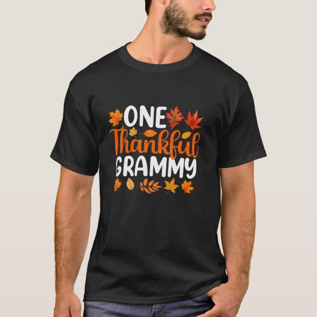 One Thankful Grammy Funny Fall Autumn Thanksgiving T-Shirt (Front)