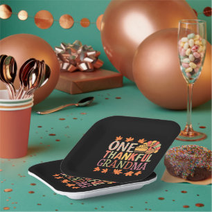 One Thankful Grandma Nana Turkey Thanksgiving Day Paper Plate