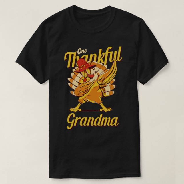 One Thankful Grandma Turkey Family Matching Funny  T-Shirt (Design Front)