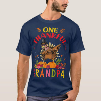 One Thankful Grandpa Turkey Dabbing Fall Autumn Th T-Shirt