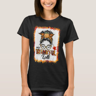 One Thankful lolli Messy Bun Fall Autumn Thanksgi T-Shirt