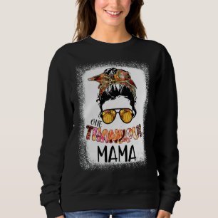 One Thankful Mama Bleached Women Autumn Fall Leav Sweatshirt