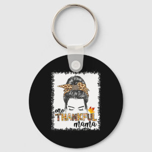 One Thankful Mama Fall Autumn Leopard Messy Bun Th Keychain