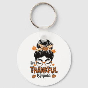 One Thankful Mama Funny Messy Bun Fall Autumn Than Keychain