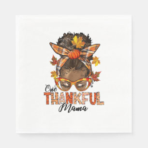 One Thankful Mama Funny Messy Bun Thanksgiving Napkin