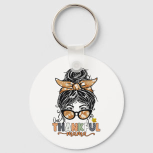 One Thankful Mama Messy Bun Fall Autumn Thanksgivi Keychain