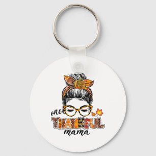 One Thankful Mama Messy Bun Fall Autumn Thanksgivi Keychain