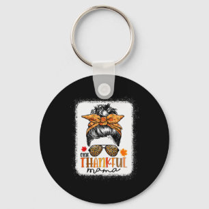 One Thankful Mama Messy Bun Leopard Mom Fall Thank Keychain