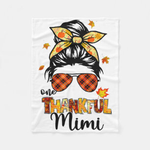 One Thankful Mimi Messy Bun Fall Autumn Thanksgivi Fleece Blanket