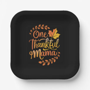 One Thankful Mom Cute Fall Thanksgiving Autumn Paper Plate