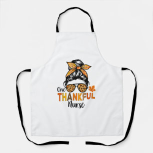 One Thankful Nurse Thanksgiving Women Messy Bun Le Apron