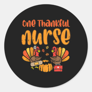 One Thankful Nurse Turkey Thanksgiving Fall Scrub  Classic Round Sticker