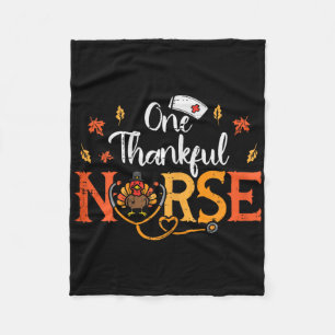 One Thankful Nurse Turkey Thanksgiving Scrub Top F Fleece Blanket