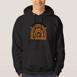 One Thankful PE Teacher Rainbow Leopard Groovy Tea Hoodie