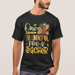 One Thankful Pre K Teacher Turkey Leopard Plaid Th T-Shirt
