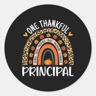 One Thankful Principal Thanksgiving Rainbow Leopar Classic Round Sticker
