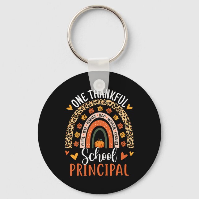 One Thankful School Principal Thanksgiving Rainbow Keychain (Front)