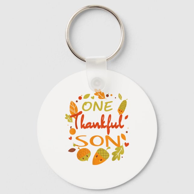 One Thankful Son Shirt Family Thanksgiving 2021 ma Keychain (Front)