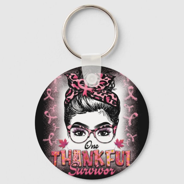 One Thankful Survivor Breast Cancer Awareness Keychain (Front)
