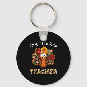 One Thankful Teacher Funny Cute Turkey Thanksgivin Keychain