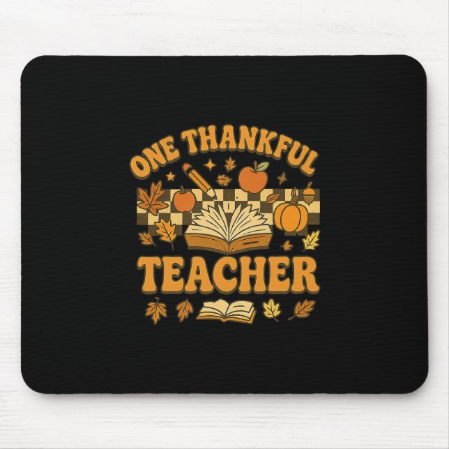 One Thankful Teacher Groovy Book Pumpkin Fall Than Mouse Pad (Front)