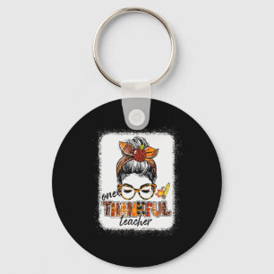One Thankful Teacher Messy Bun Cute Fall Autumn Th Keychain
