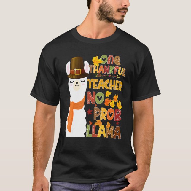 One Thankful Teacher No Pro Llama  Teacher Thanksg T-Shirt (Front)