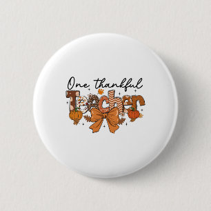 One Thankful Teacher Pumpkin Fall Coquette Bow Tha 2 Inch Round Button