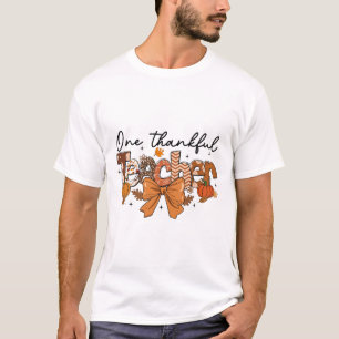One Thankful Teacher Pumpkin Fall Coquette Bow Tha T-Shirt
