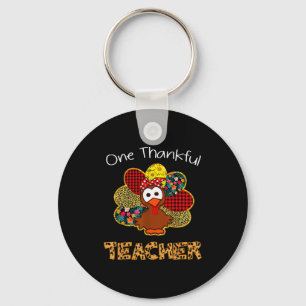 One Thankful Teacher Shirt Funny Cute Turkey Thank Keychain