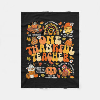 One Thankful Teacher Thanksgiving Groovy Fall Autu Fleece Blanket