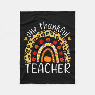 One Thankful Teacher Thanksgiving Rainbow Leopard Fleece Blanket