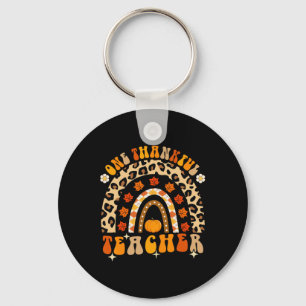One Thankful Teacher Thanksgiving Rainbow Leopard  Keychain