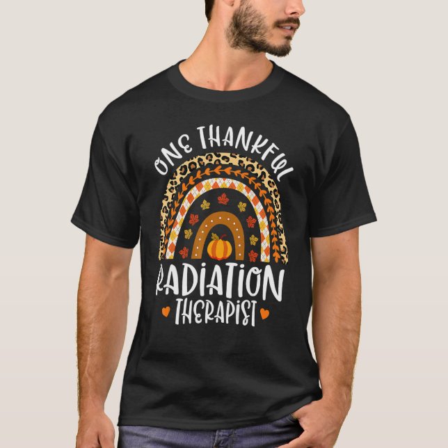 One Thankful Teacher Thanksgiving Rainbow Leopard  T-Shirt (Front)